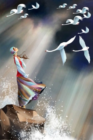 Иллюстрация к сказке Андерсена 'Дикие лебеди'