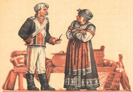 Иллюстрация к русской народной сказке 'Баба и два солдата'