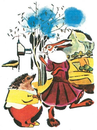 Иллюстрация к сказке братьев Гримм 'Заяц и ёж'