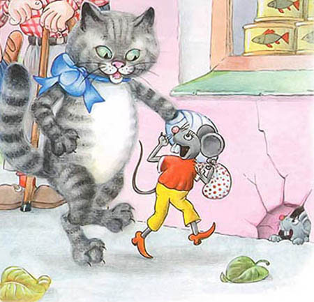 Иллюстрация к сказке брутьев Гримм 'Кошка и мышка вдвоем'
